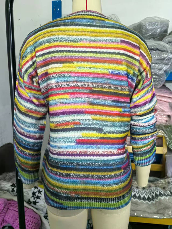 Women's Striped Floral Pullover