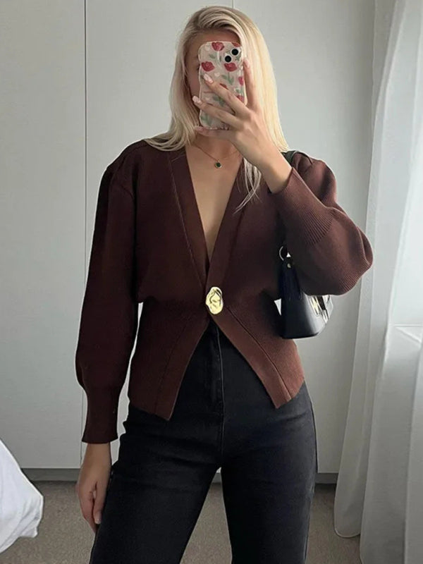 V-neck button-down cardigan