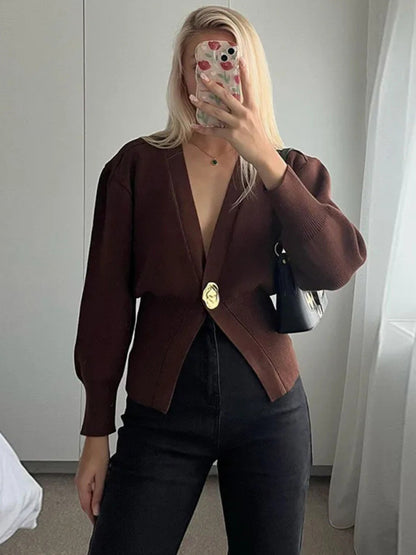 V-neck button-down cardigan