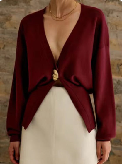 V-neck button-down cardigan