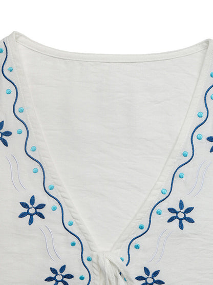 Casual Embroidered Cardigan Set Sleeveless Vest Shorts Two-piece Set