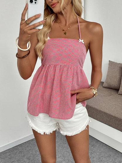 Checked halter neck vest
