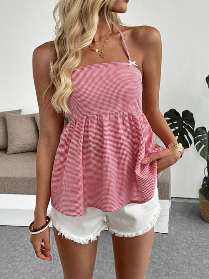 Checked halter neck vest
