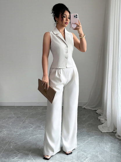 Elegant and simple style button vest straight pants set