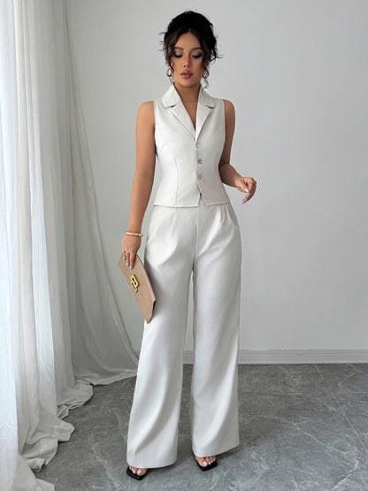 Elegant and simple style button vest straight pants set