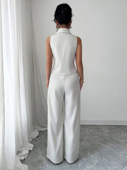 Elegant and simple style button vest straight pants set