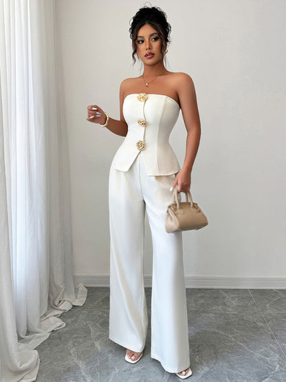 Simple solid color vest and trousers two-piece suit