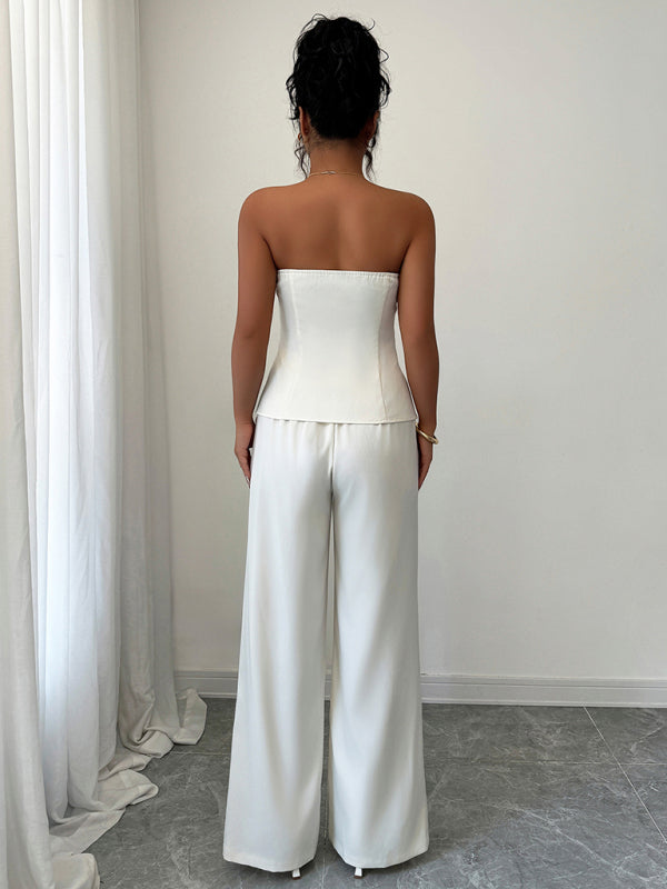 Simple solid color vest and trousers two-piece suit