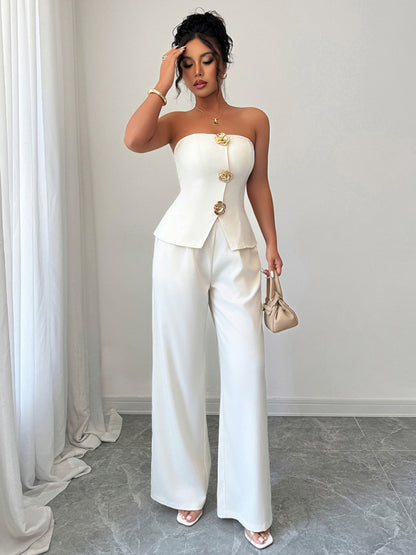 Simple solid color vest and trousers two-piece suit