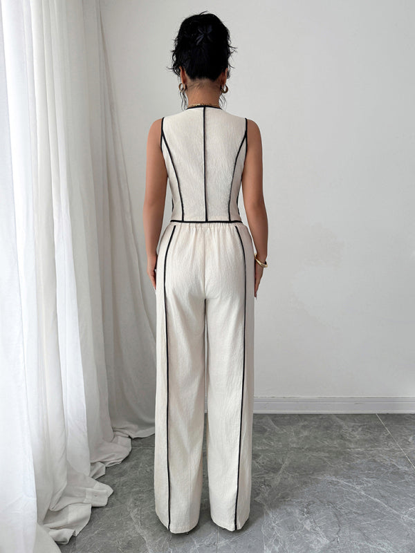 Button vest straight pants suit