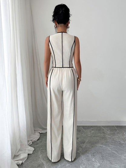 Button vest straight pants suit