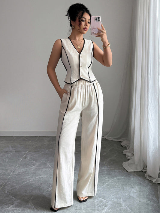 Button vest straight pants suit