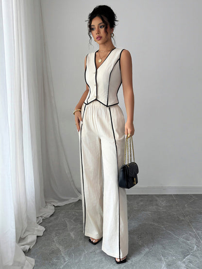 Button vest straight pants suit