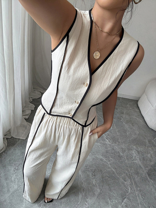 Button vest straight pants suit