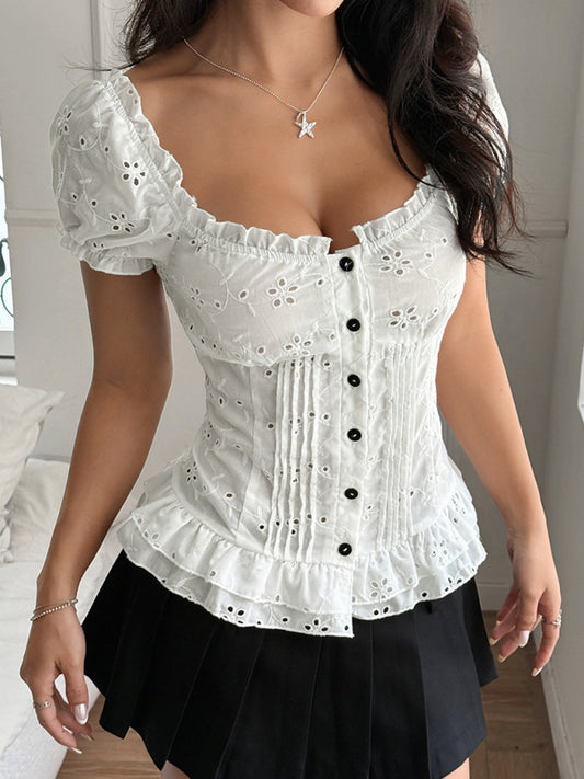 Sexy hot girl hollow short-sleeved T-shirt shirt