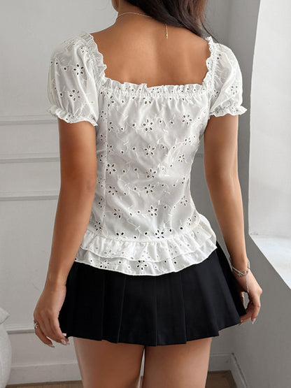 Sexy hot girl hollow short-sleeved T-shirt shirt