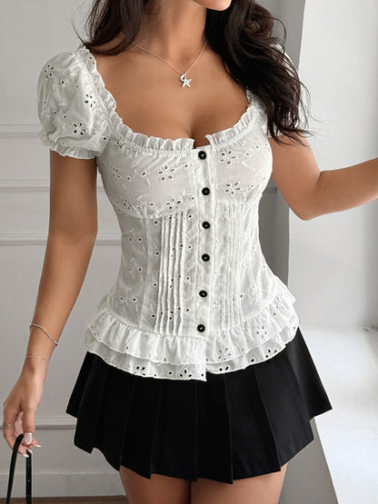 Sexy hot girl hollow short-sleeved T-shirt shirt