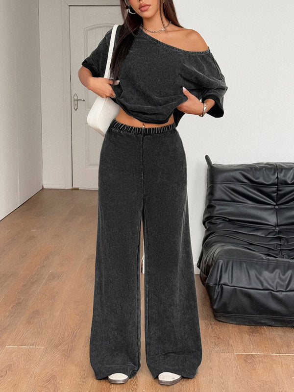 Sexy hot girl solid color short-sleeved trousers two-piece set