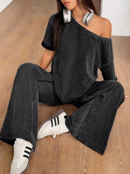 Sexy hot girl solid color short-sleeved trousers two-piece set