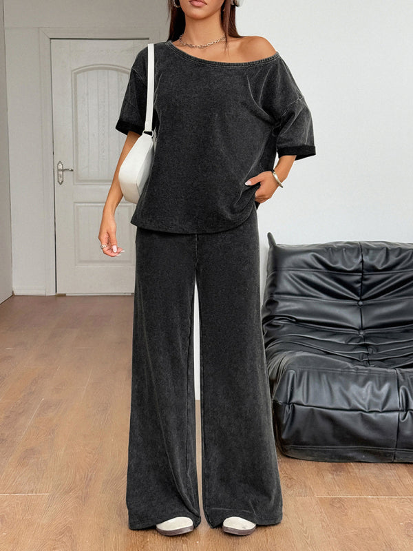 Sexy hot girl solid color short-sleeved trousers two-piece set