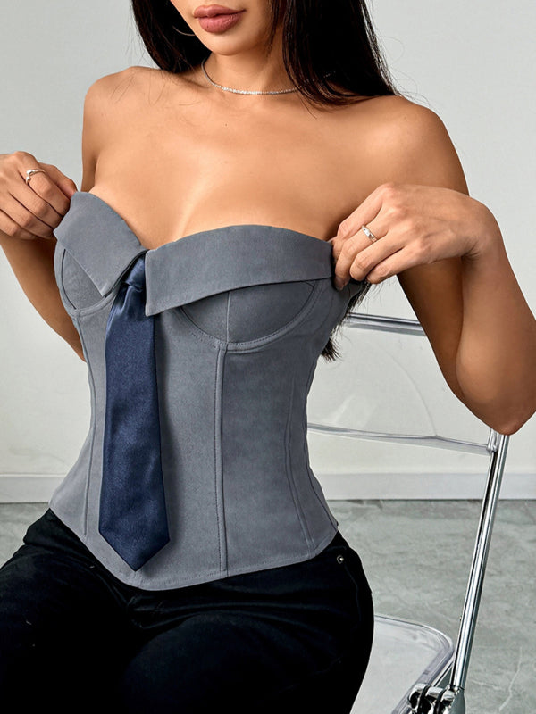 Hot Girl Wrap Tie Solid Color Vest