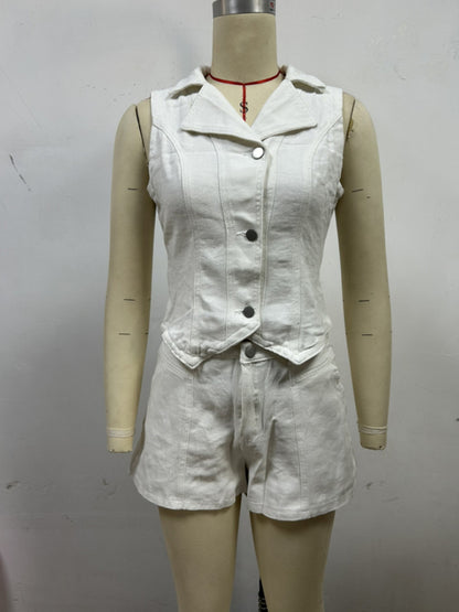Ladies new denim jacket vest shorts set