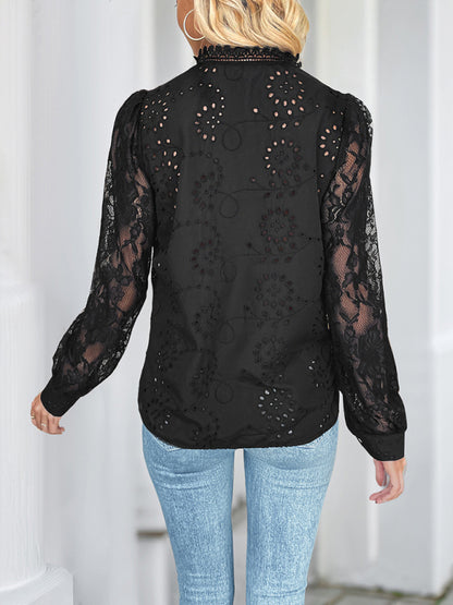New solid color lace patchwork shirt top