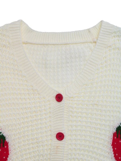 New Casual Cardigan Strawberry Jacquard Knitted Sweater