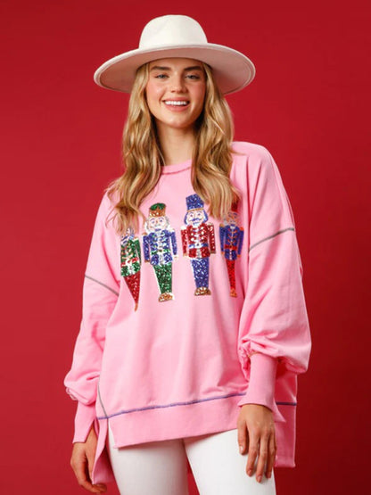 Sequin Embellished Nutcracker Graphic Sweatshirt