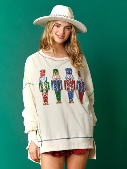 Sequin Embellished Nutcracker Graphic Sweatshirt