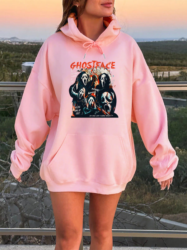 Casual Sleeveless Ghost Print Hoodie